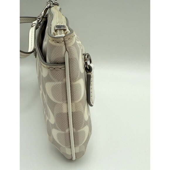 Coach Signature Ivory Taupe Coated Canvas Wristlet Gray Satin Lining Classic - Picture 5 of 15